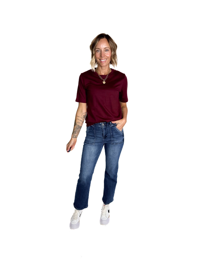 Only Freja Organic Cotton Structured Tee- DARK CHERRY