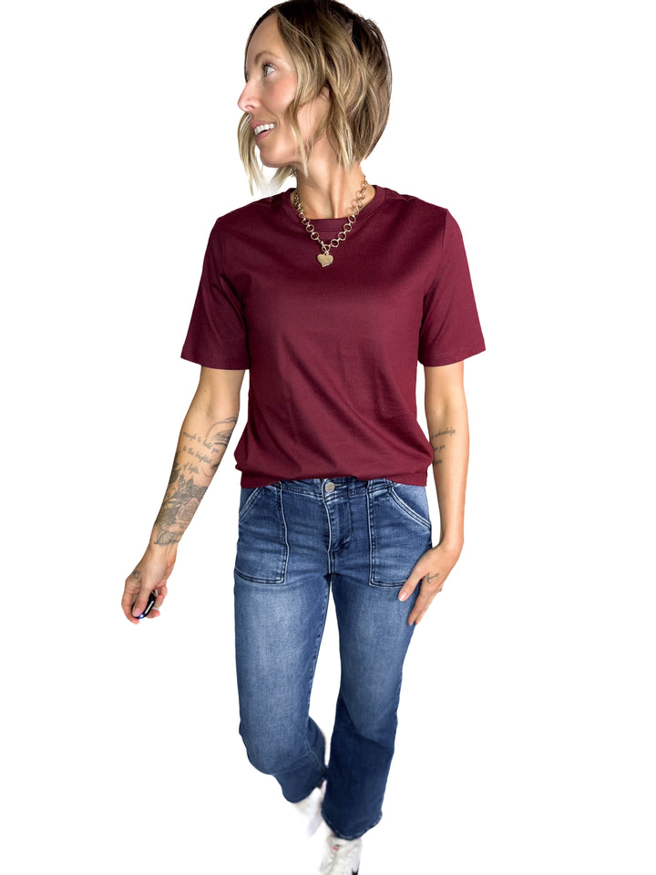 Only Freja Organic Cotton Structured Tee- DARK CHERRY