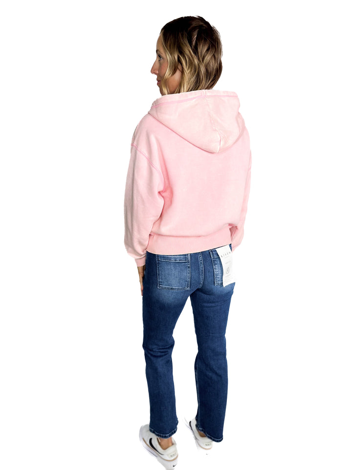 Muse Acid Wash Fleece Zip Up Hoodie- PINK