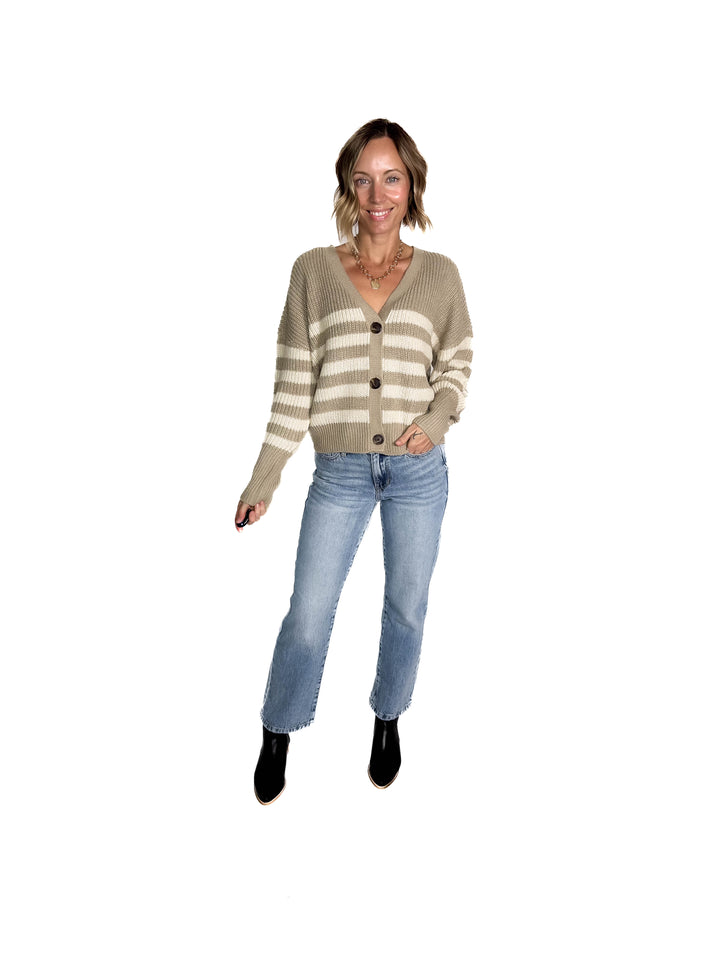 Vero Moda Kelsee Button Cardigan- MOON ROCK STRIPES-FINAL SALE