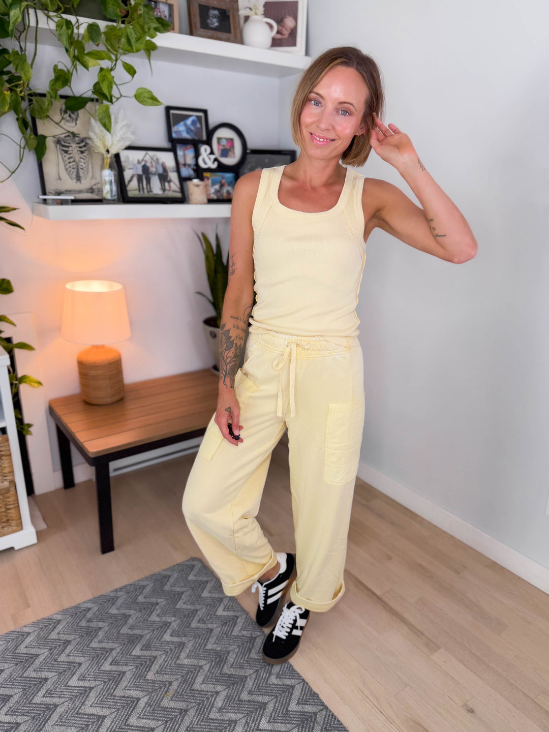 Sunlit Shore French Terry Top & Pant Set- LEMON