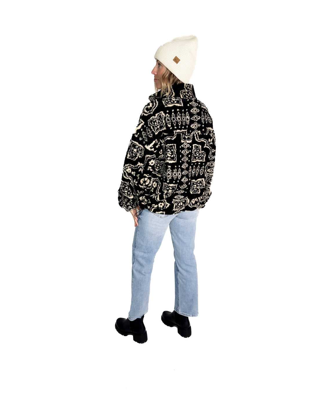 Hailey Oversized Boho Print Sherpa- BLACK MULTI