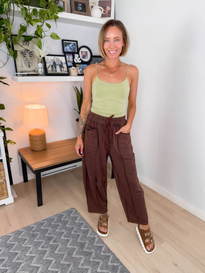 Amery Mineral Washed Barrel Pant- CHOCOLATE