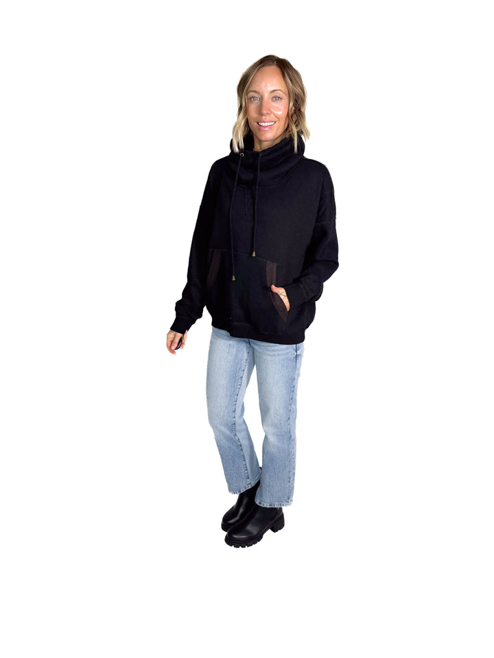 Flow Cowl Neck Fleece Pullover- BLACK