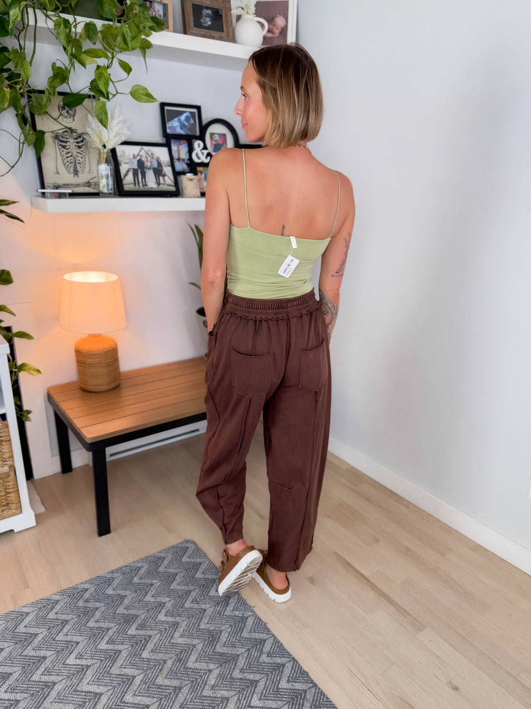 Amery Mineral Washed Barrel Pant- CHOCOLATE