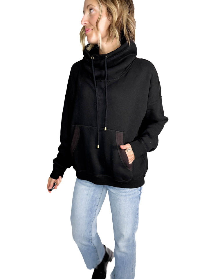 Flow Cowl Neck Fleece Pullover- BLACK