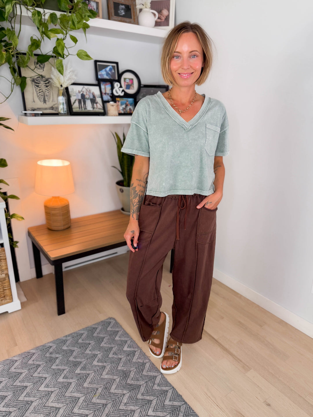 Collins Boxy V-neck Tee- OLIVE