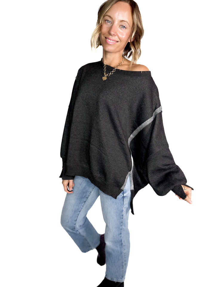 Mellow Acid Wash Fleece Sweatshirt- BLACK