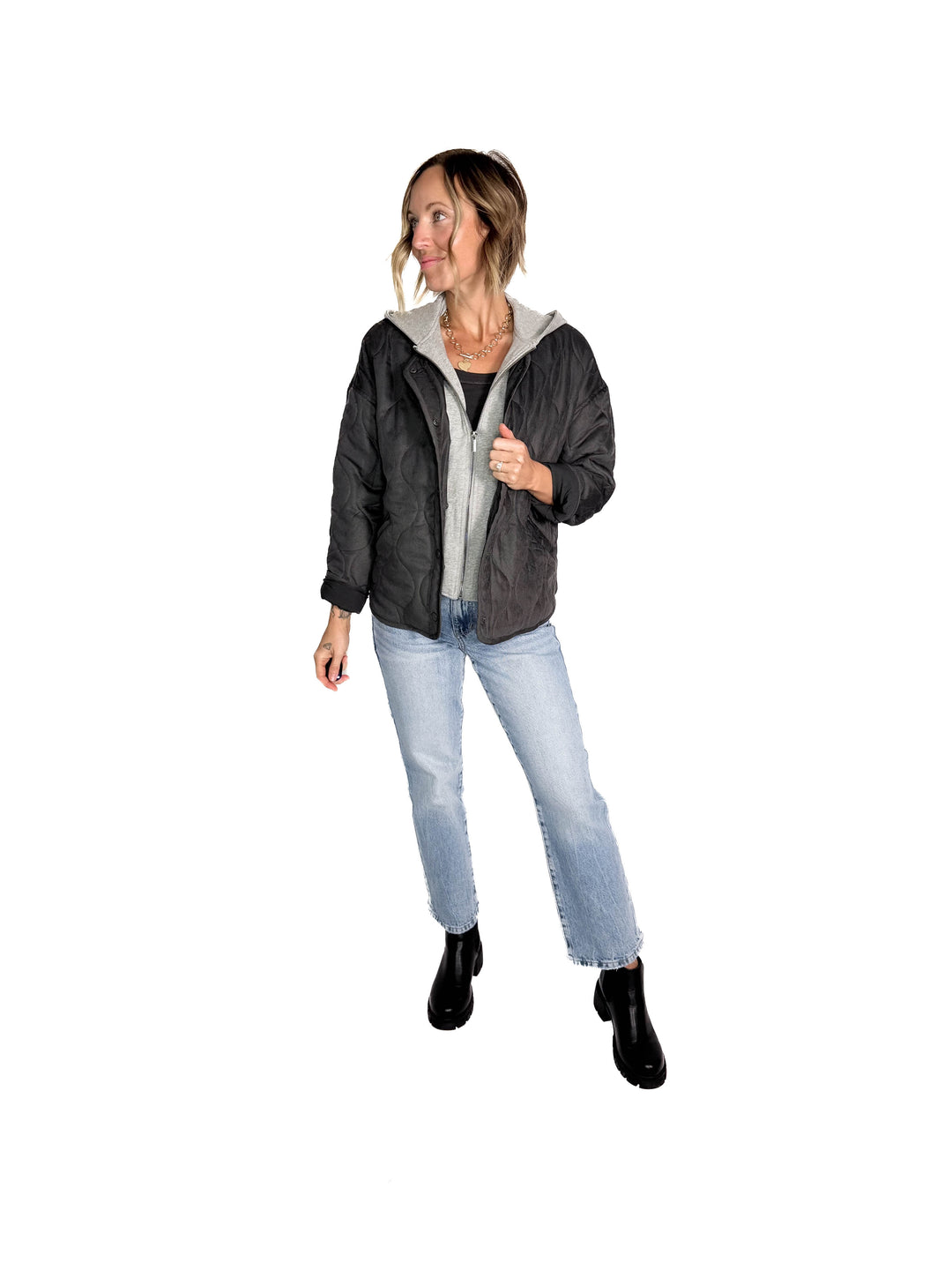 Dylan Quilted Hoodie Jacket- CHARCOAL