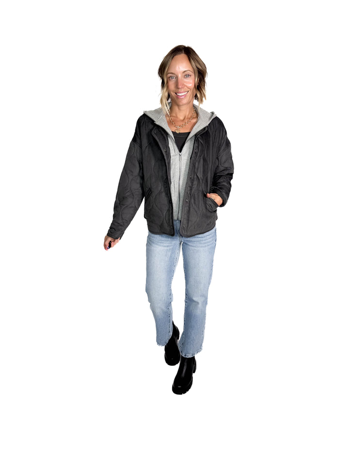 Dylan Quilted Hoodie Jacket- CHARCOAL