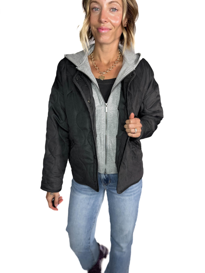 Dylan Quilted Hoodie Jacket- CHARCOAL
