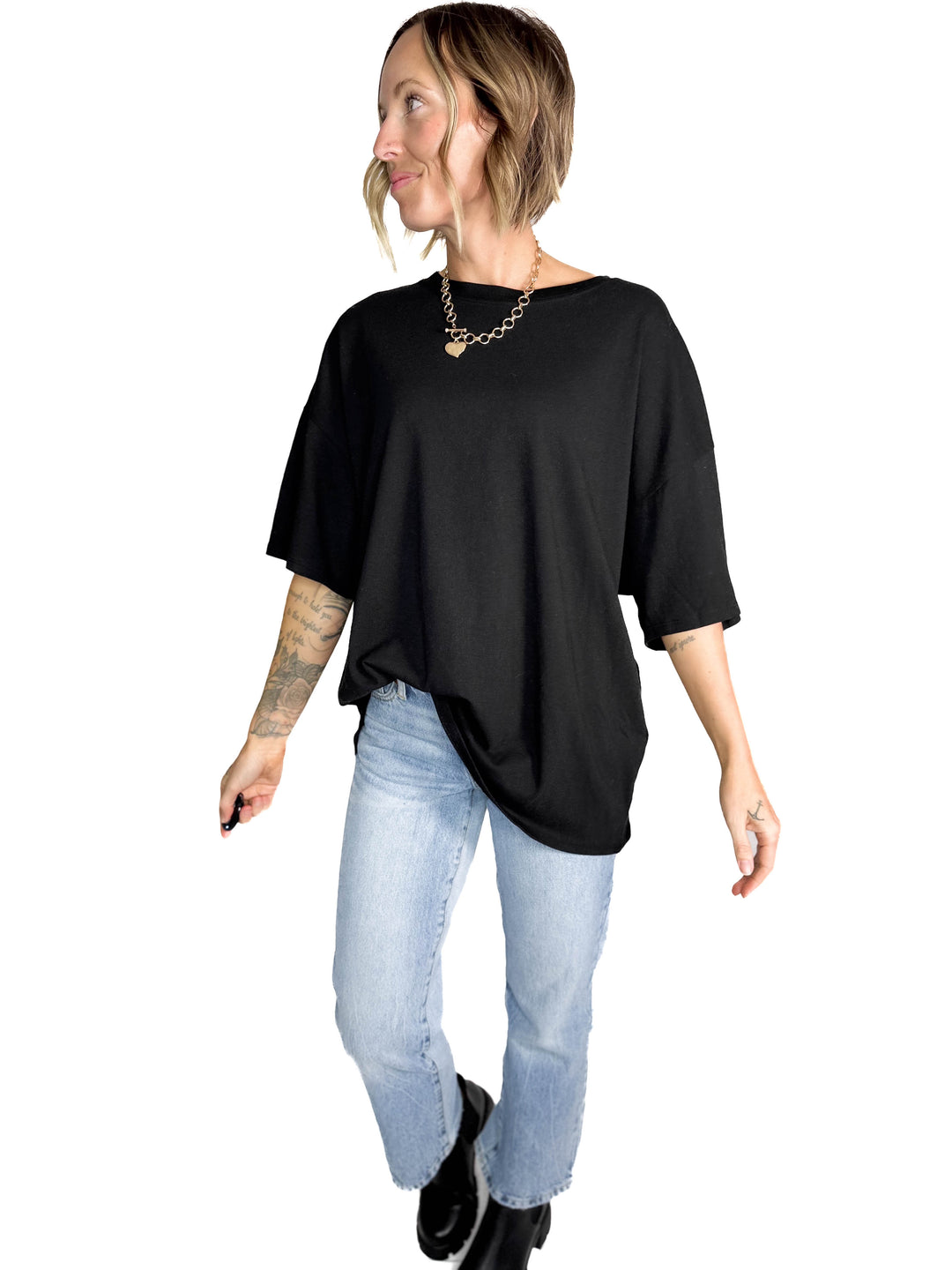 Lila Oversized Cotton Tunic Tee- BLACK