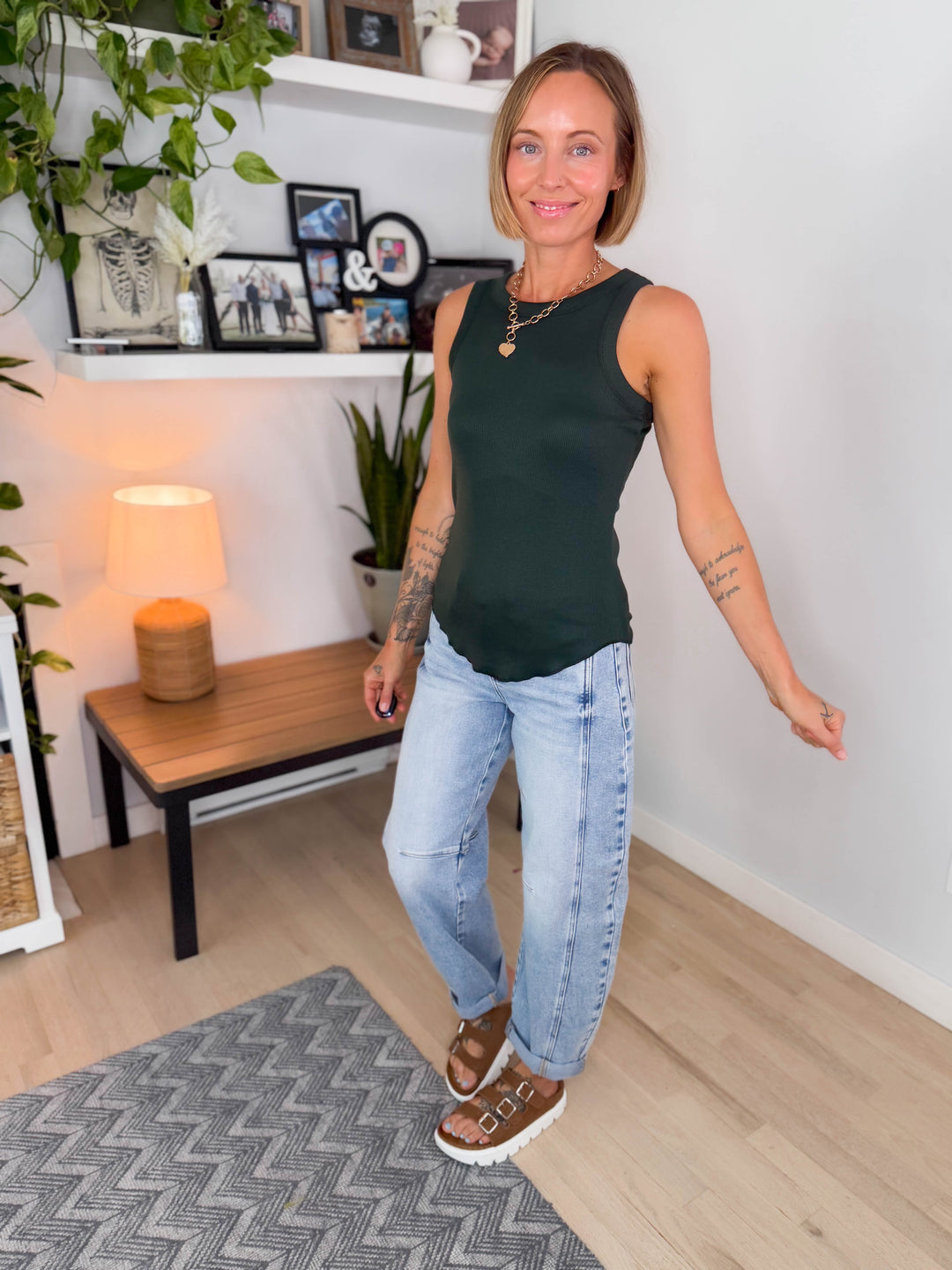 Beth Ribbed Tank Top- HUNTER GREEN