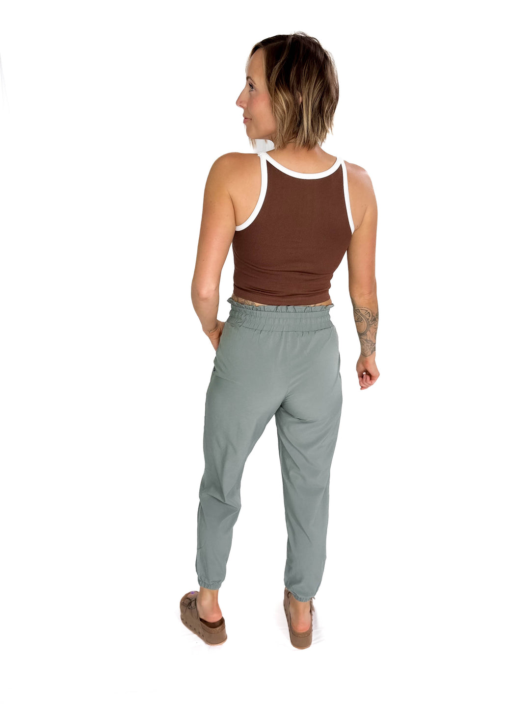 Thea Front Snap Button Contrast Top- BROWN-FINAL SALE
