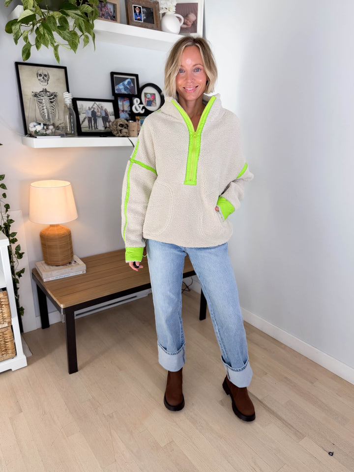 Marlow Fleece 1/2 Zip Pullover- OATMEAL/LIME