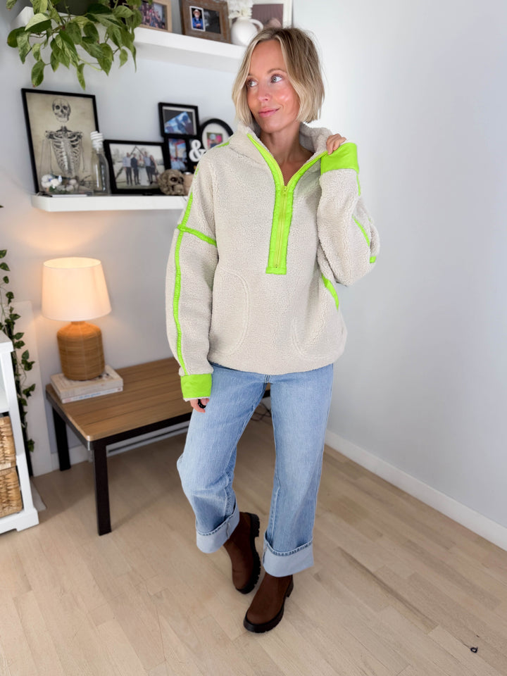 Marlow Fleece 1/2 Zip Pullover- OATMEAL/LIME