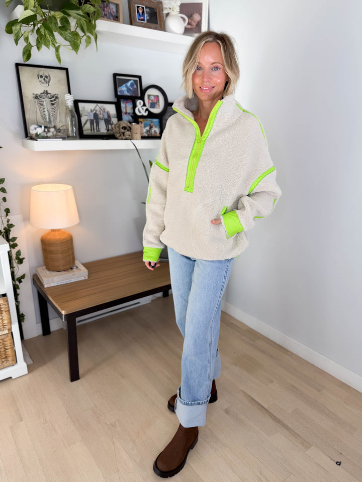 Marlow Fleece 1/2 Zip Pullover- OATMEAL/LIME