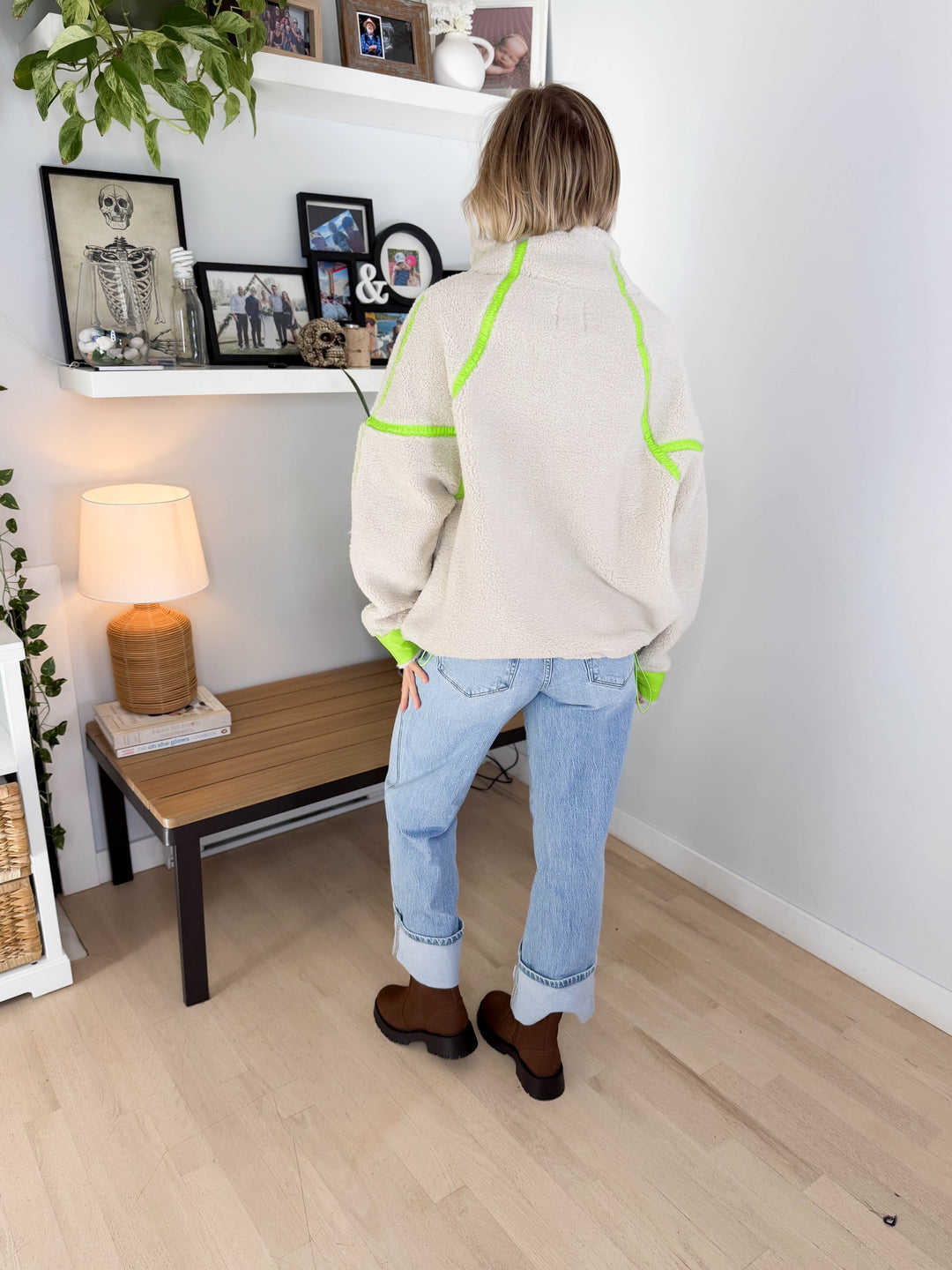 Marlow Fleece 1/2 Zip Pullover- OATMEAL/LIME