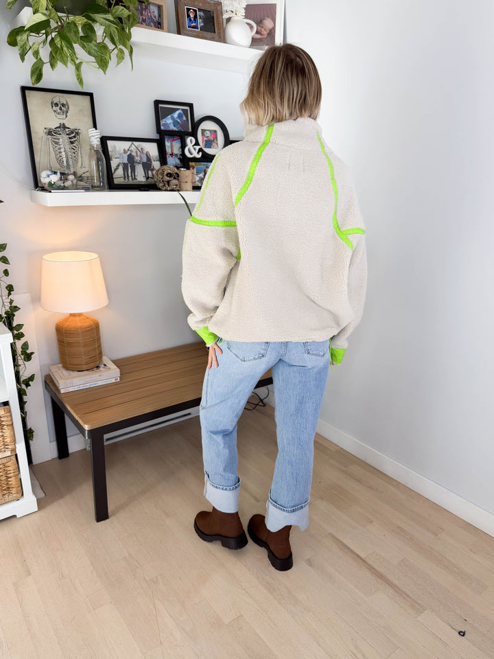 Marlow Fleece 1/2 Zip Pullover- OATMEAL/LIME