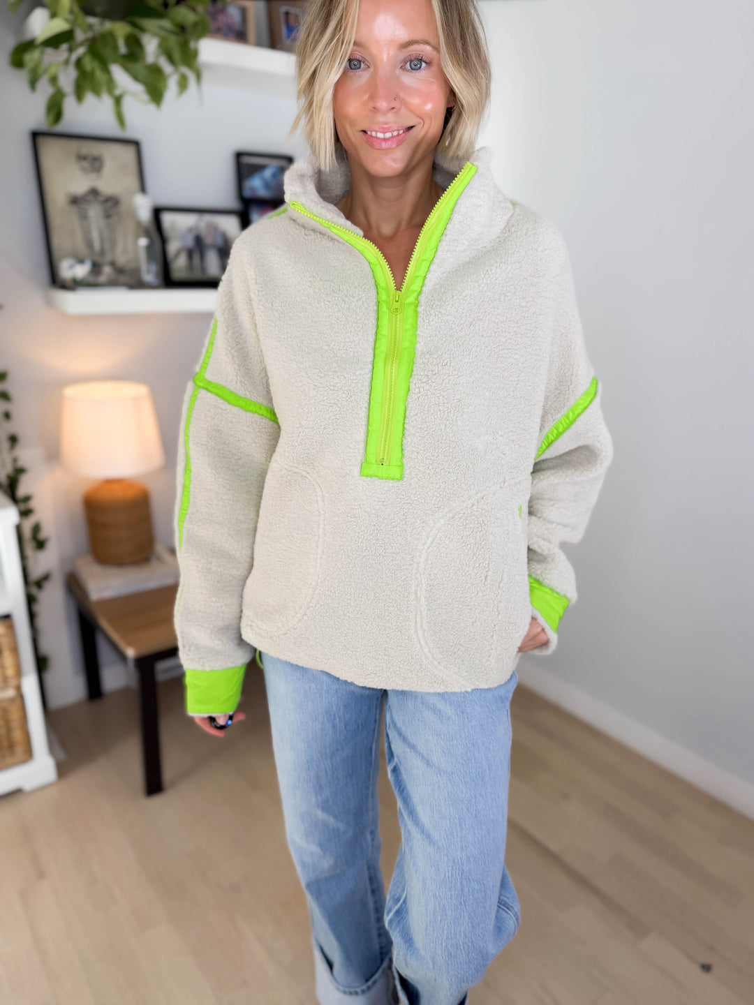Marlow Fleece 1/2 Zip Pullover- OATMEAL/LIME