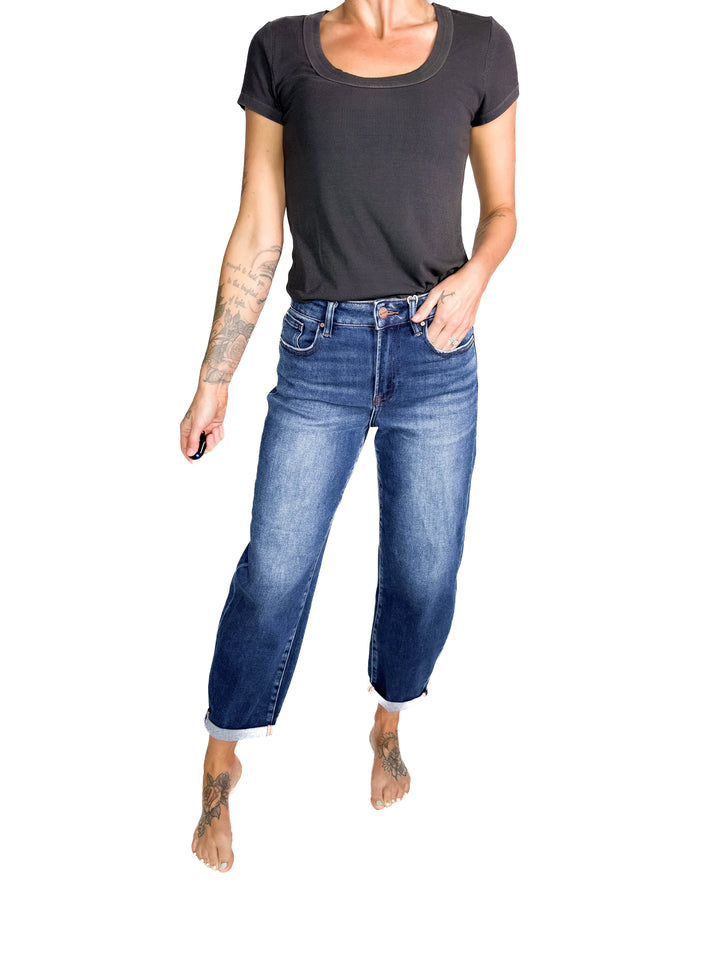 RISEN Dora High Rise Classic Barrel Jean- DARK WASH