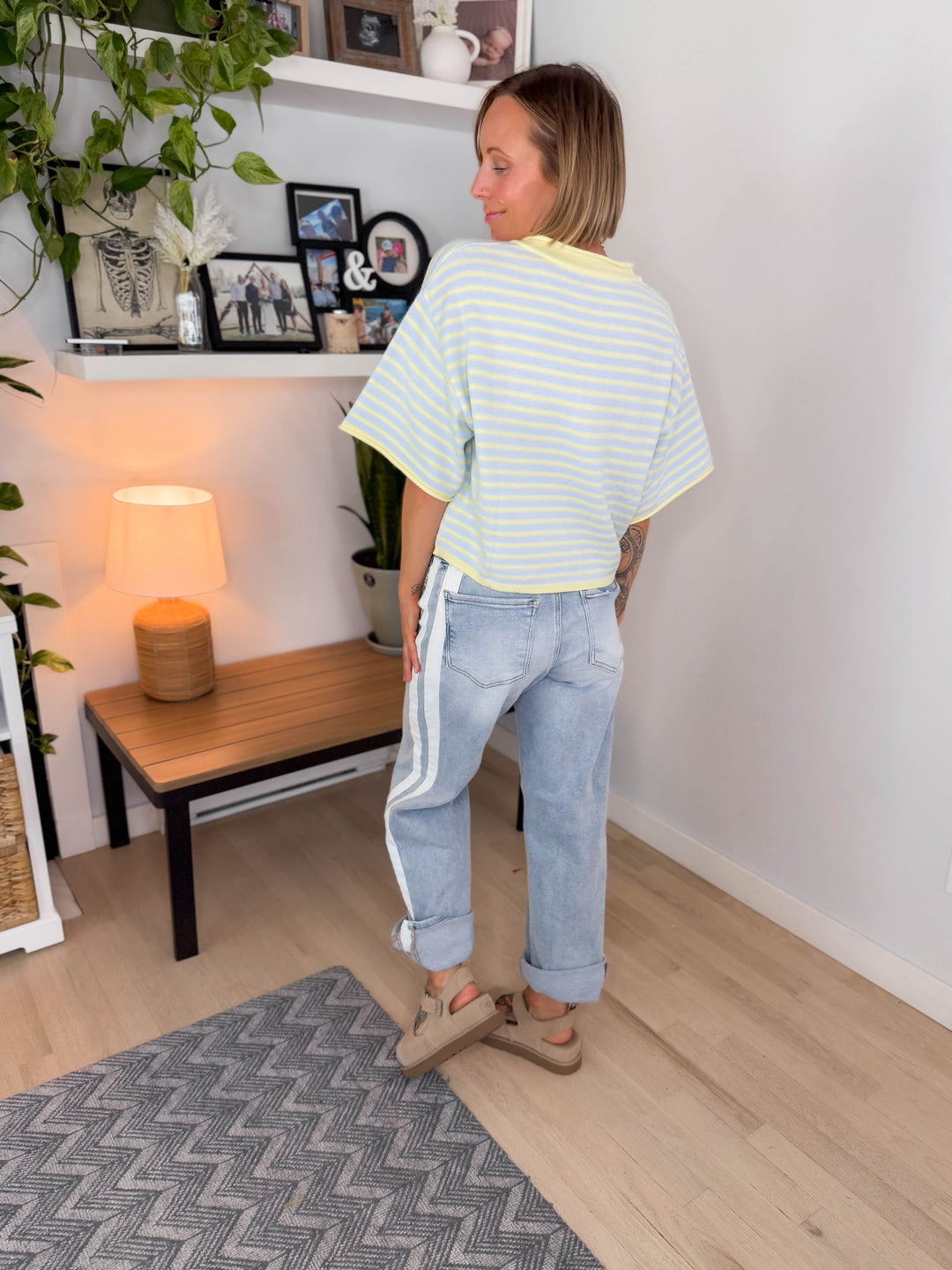 Palmer Striped Short Sleeve Henley- BLUE LEMONADE