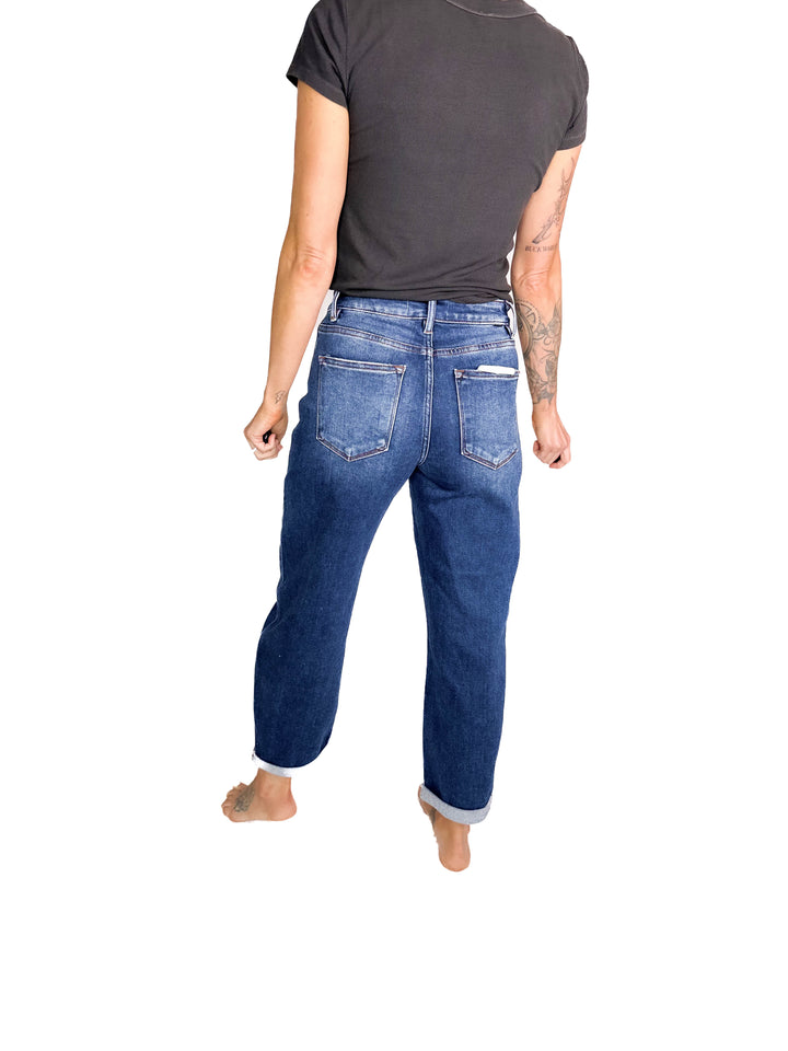 RISEN Dora High Rise Classic Barrel Jean- DARK WASH