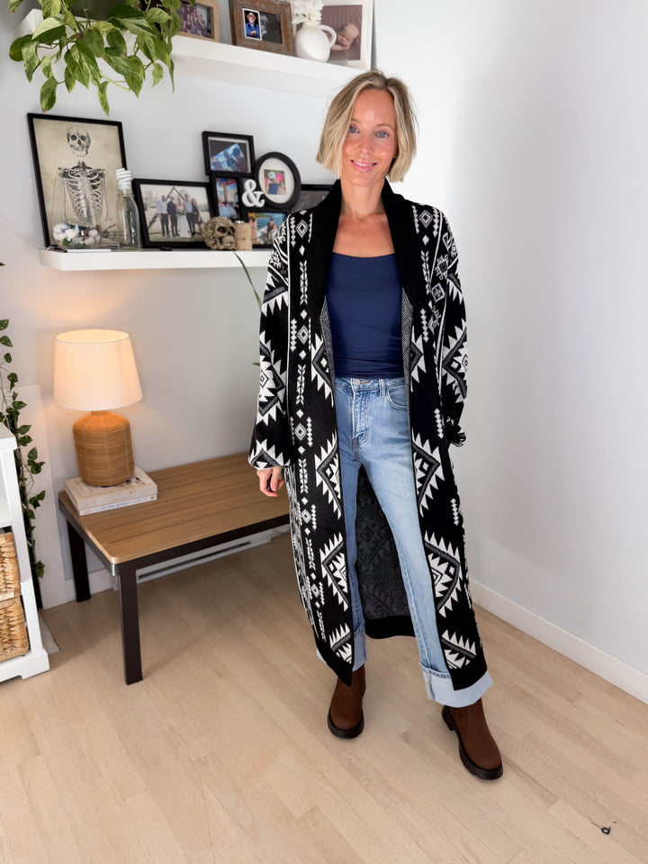 Lennox Western Style Coatigan- BLACK & WHITE