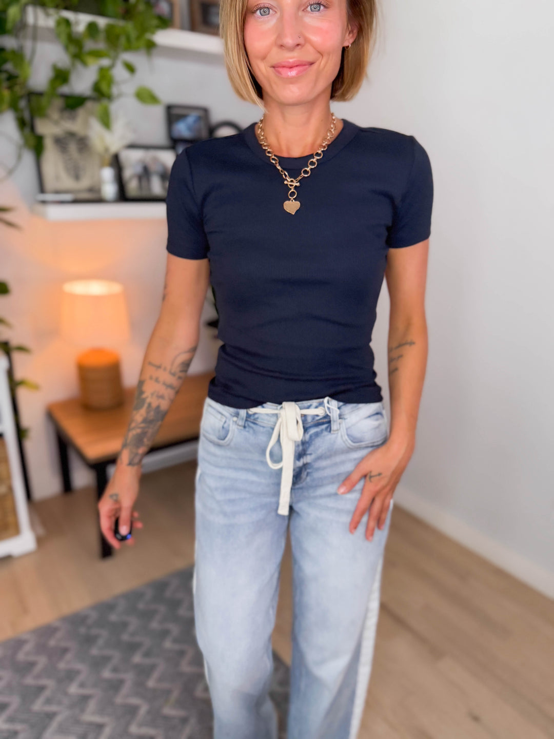 Only Val Organic Cotton Short Sleeve Top- NIGHT SKY
