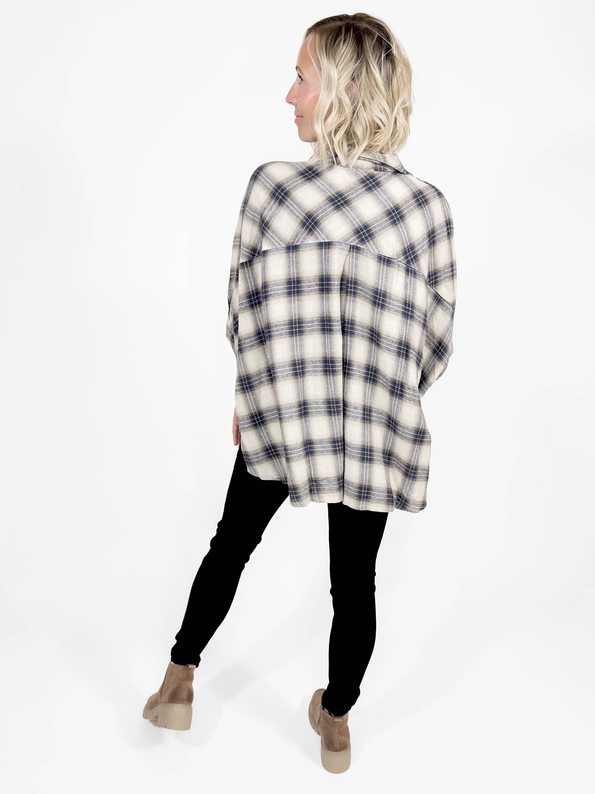 Dexter Plaid Blouse- TAUPE-FINAL SALE