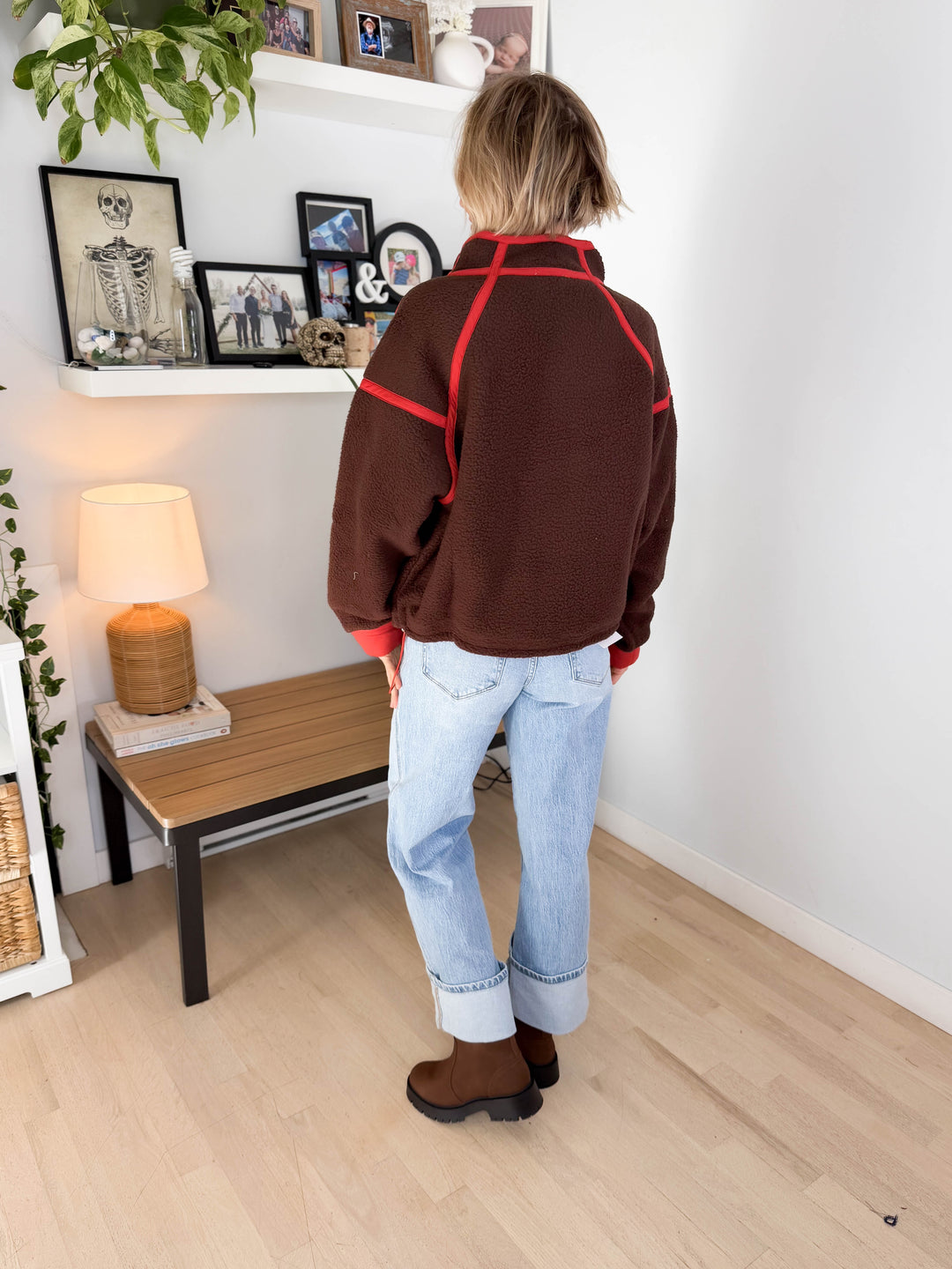 Christina Full Zip Sherpa Fleece Jacket- BROWN
