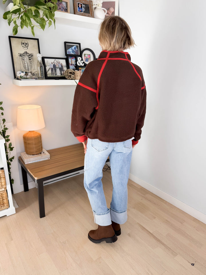 Christina Full Zip Sherpa Fleece Jacket- BROWN