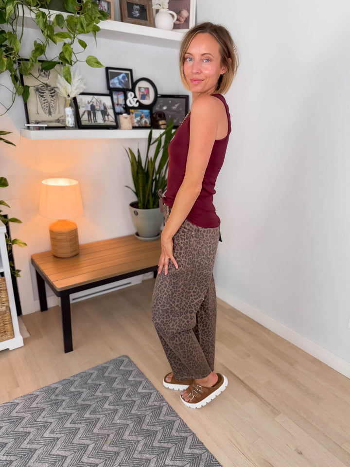 Beth Ribbed Tank Top- BURGUNDY