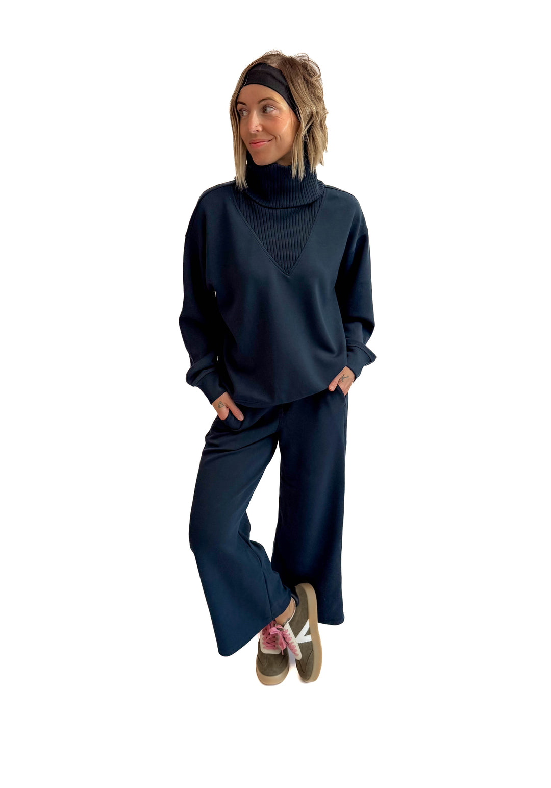 Lemmy Modal Ribbed Turtle Neck Pullover- NAVY TEAL