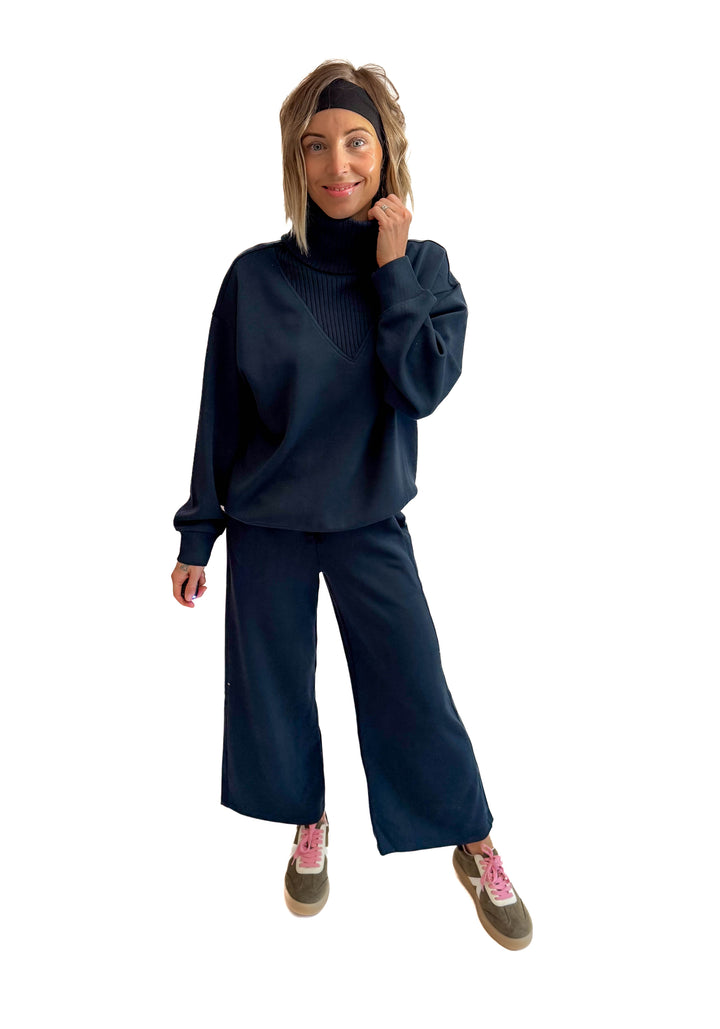 Lemmy Modal Cropped Wide Leg Pant- NAVY TEAL