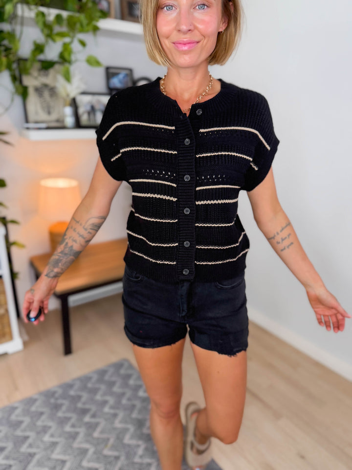 Palmaria Multi Stripe Cardigan- BLACK