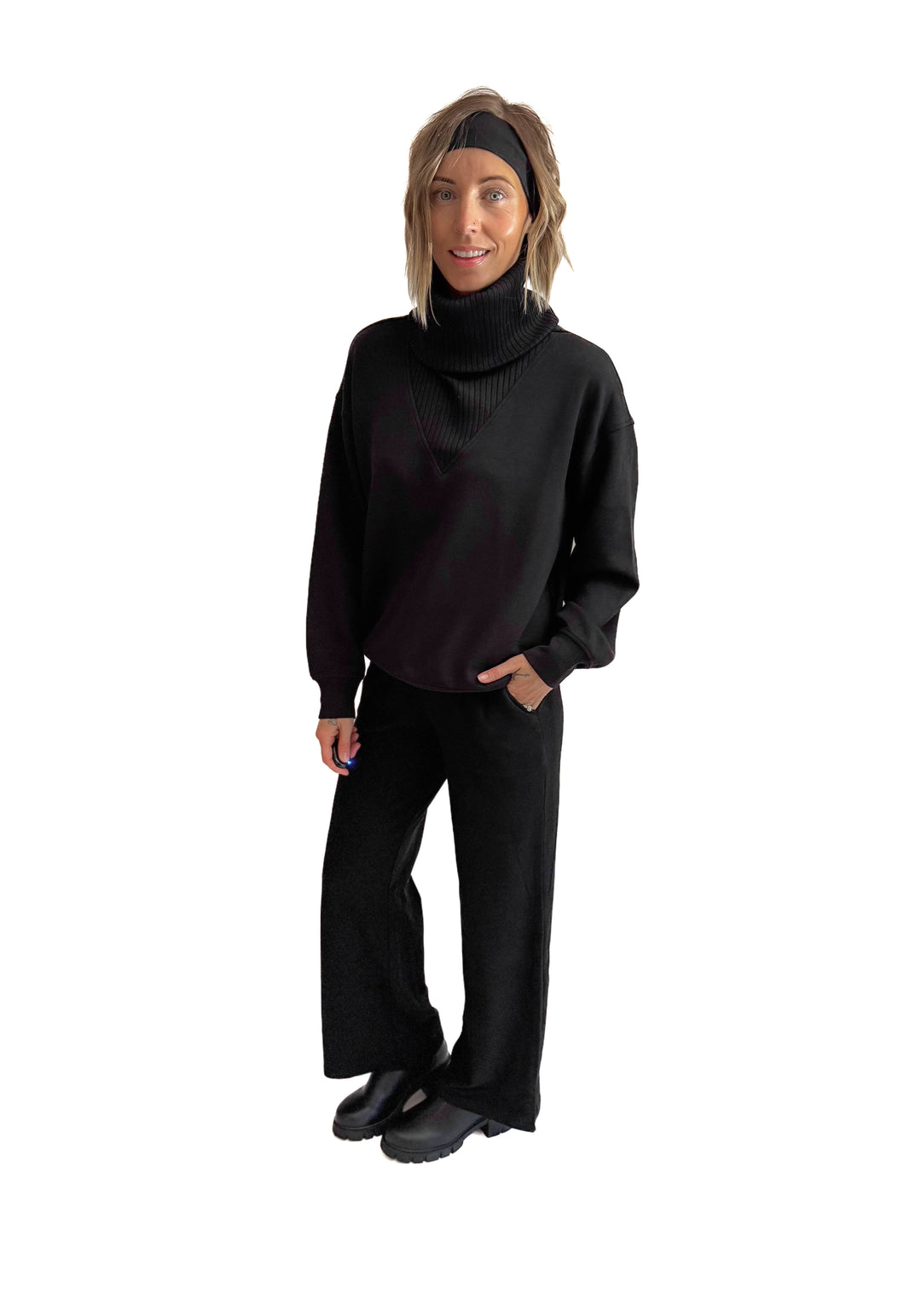 Lemmy Modal Ribbed Turtle Neck Pullover- BLACK