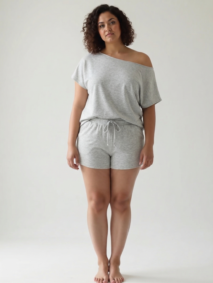 Janice French Terry Off Shoulder Top- HEATHER GREY