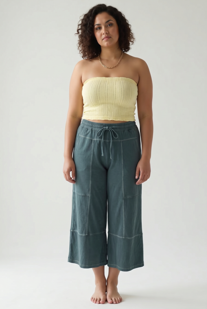 Zorah Wide Leg French Terry Pant- ASH JADE