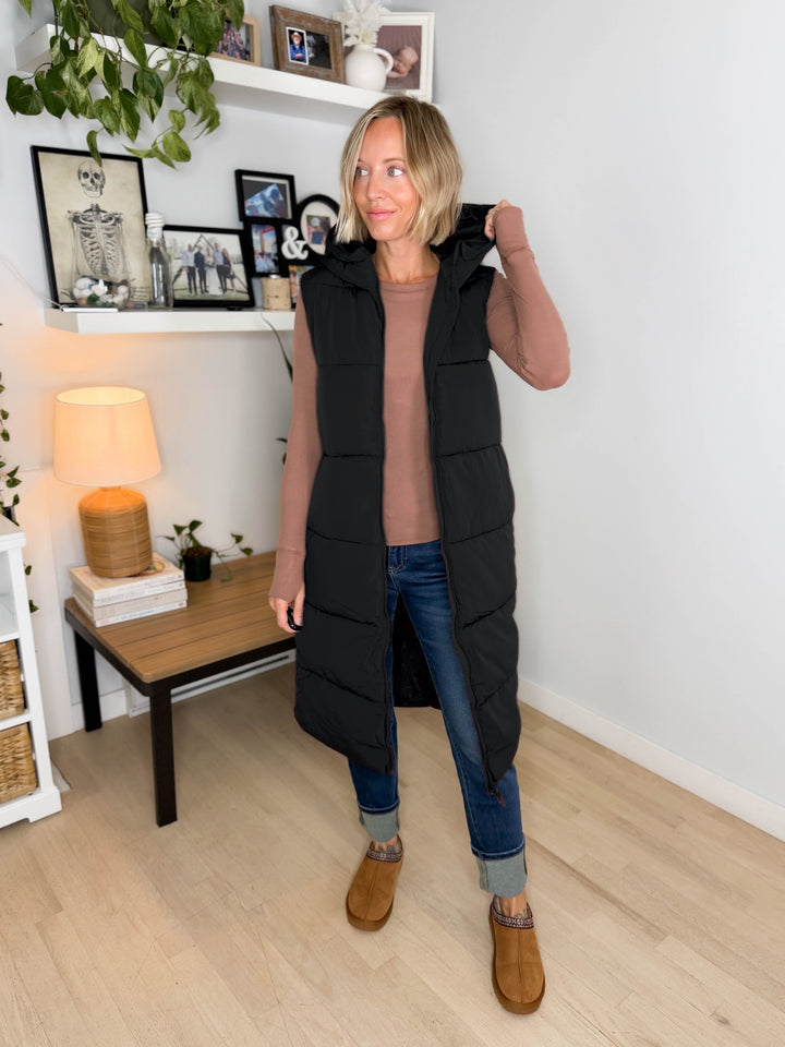 ONLY Jackson Long Puffer Vest- BLACK