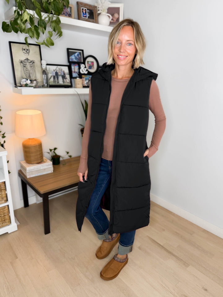 ONLY Jackson Long Puffer Vest- BLACK