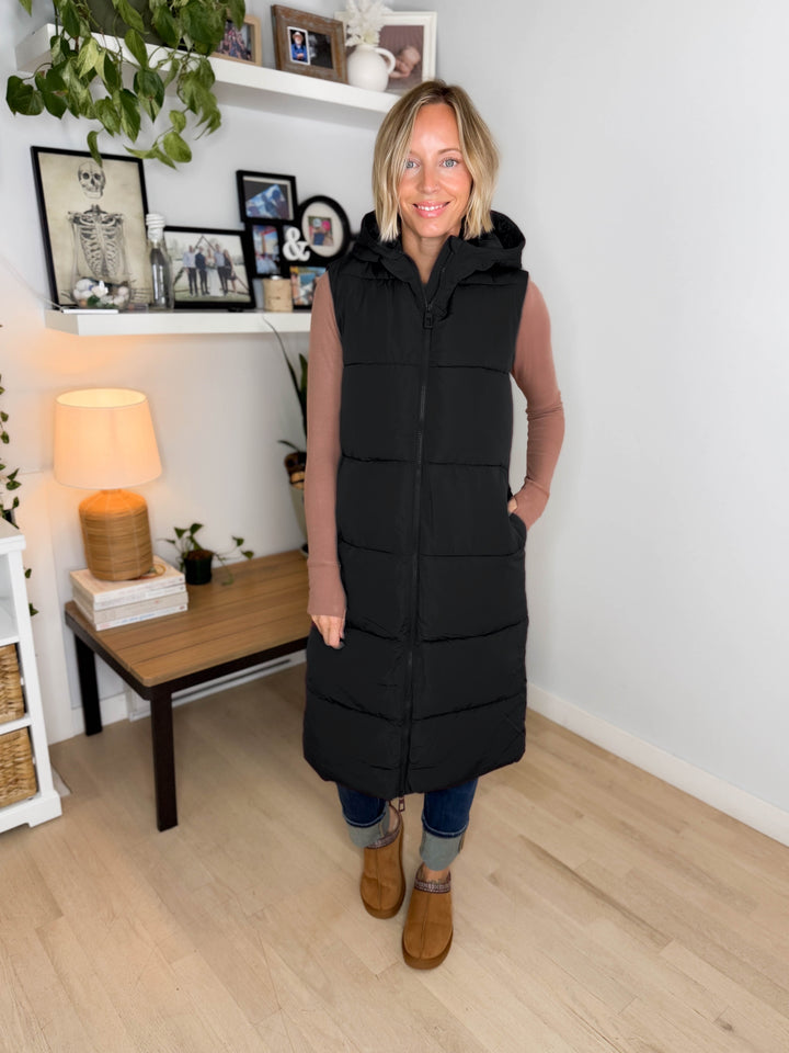 ONLY Jackson Long Puffer Vest- BLACK