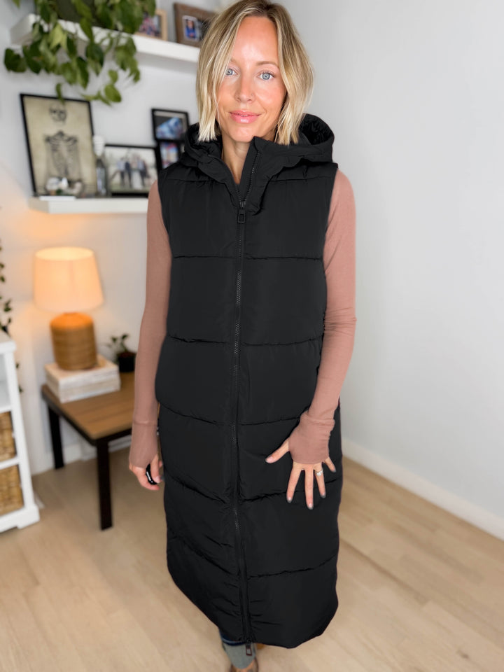 ONLY Jackson Long Puffer Vest- BLACK