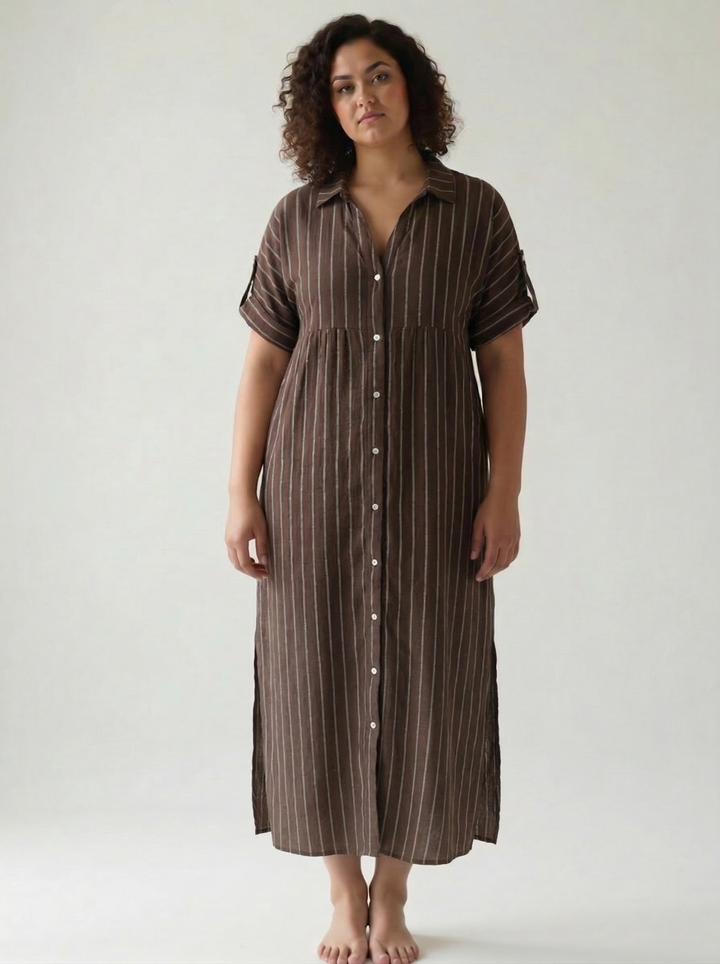 Naomi Button Down Midi Dress- CHOCOLATE