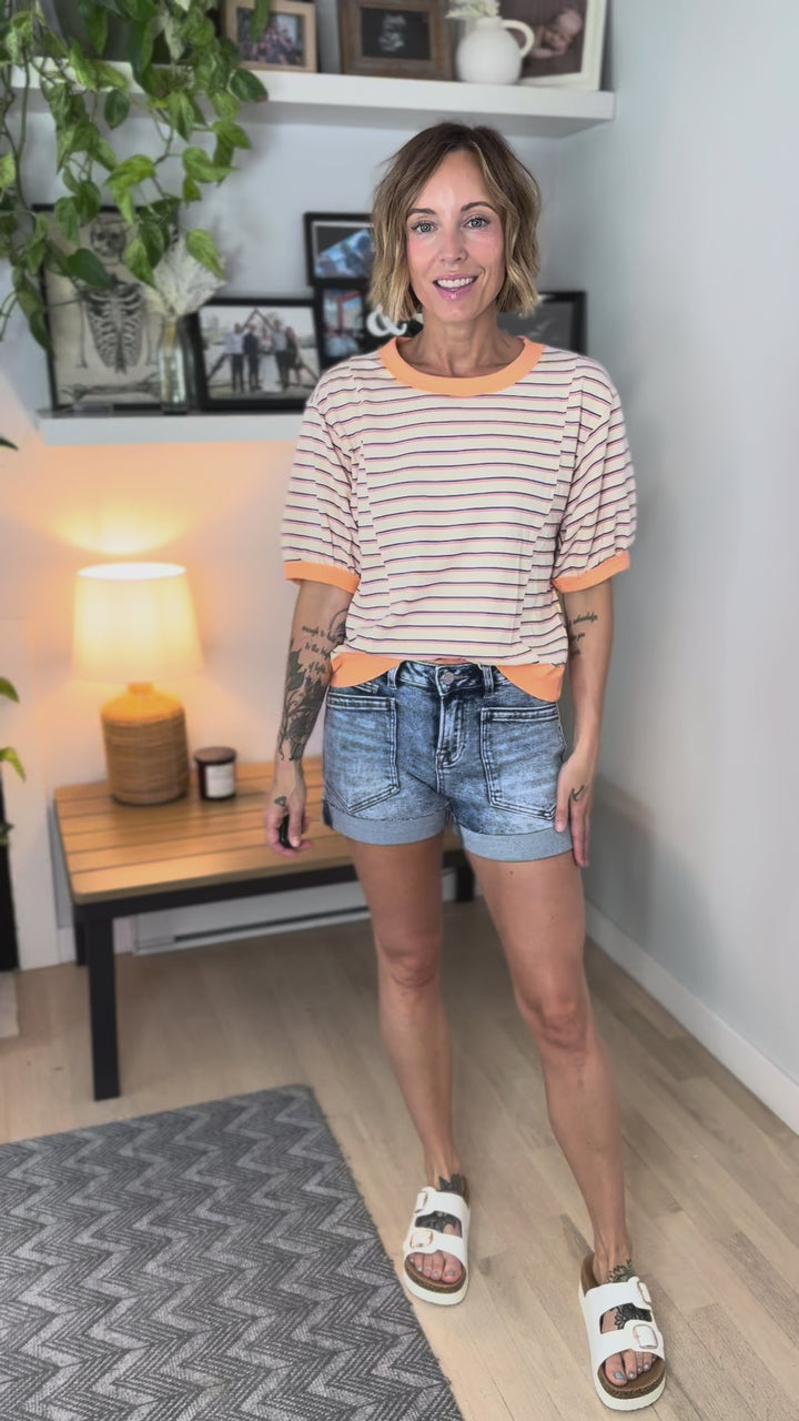 Orlani Heart Ribbed Back Pullover Top- FANTA ORANGE