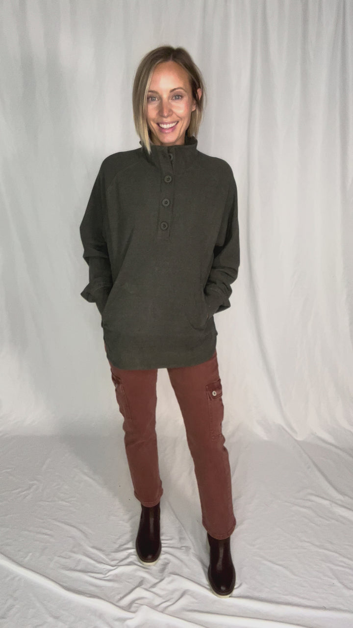 Rove Rib Brush Mock Neck Pullover- REGENCY OLIVE