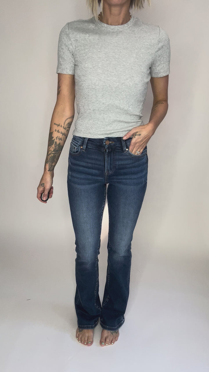 RISEN Darla High Rise Boot Cut Jeans- DARK WASH