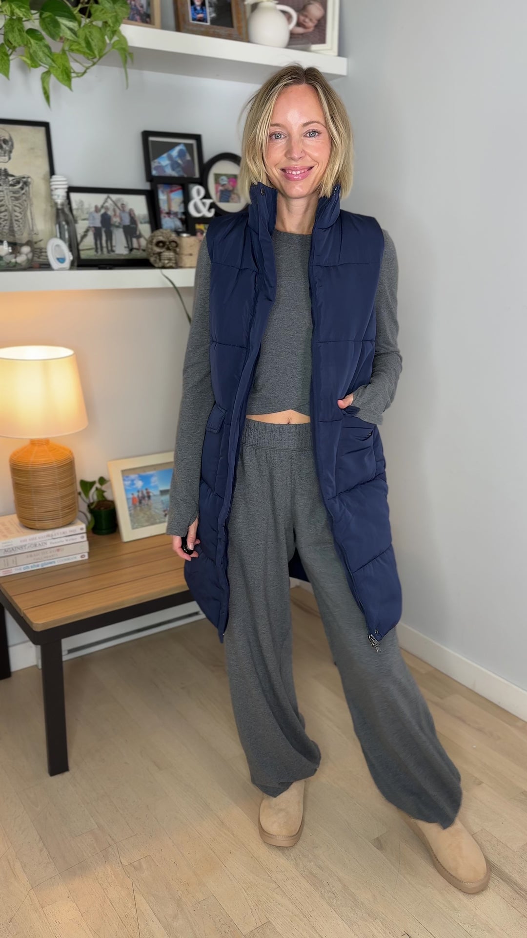 Norah Mock Neck Long Vest- NAVY