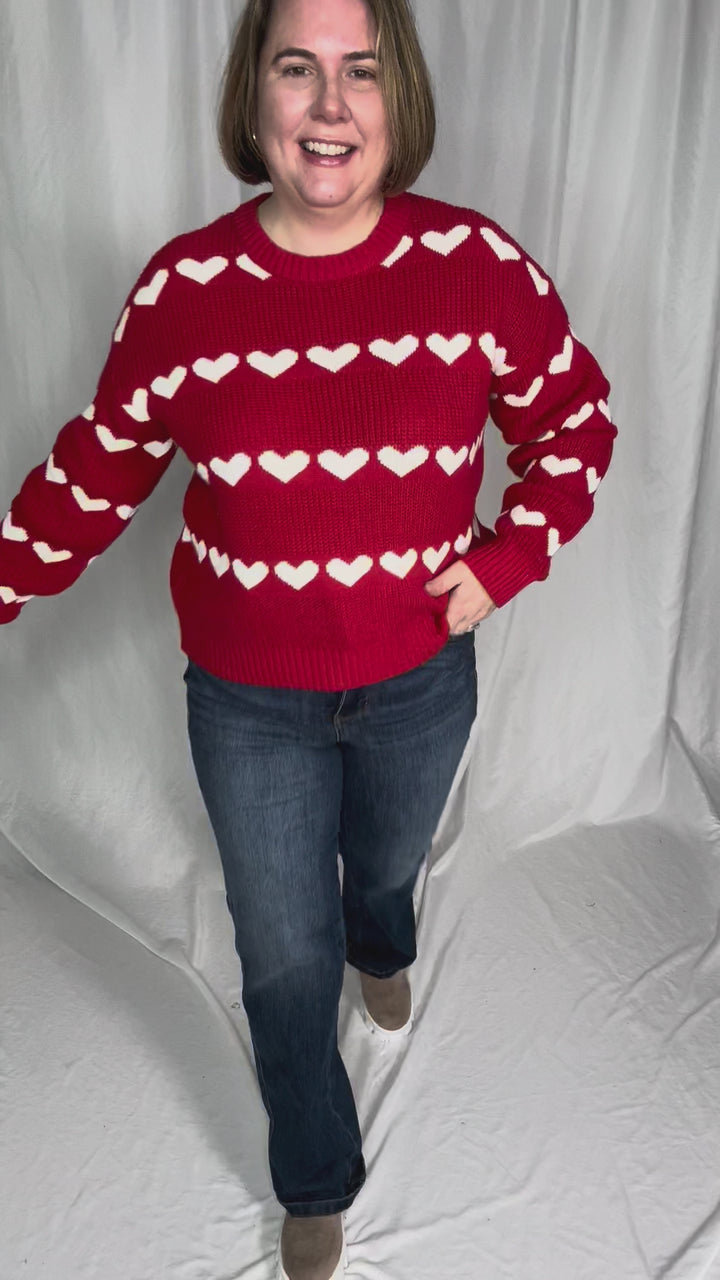 NOISY MAY Blitzen Heart Sweater- RACING RED