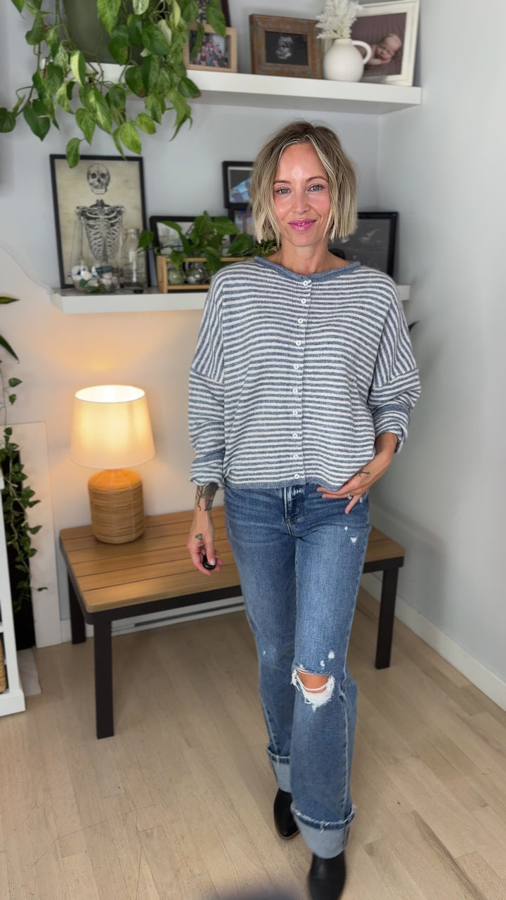 Acorn Raw Edge Button Down Cardigan- DUSTY BLUE